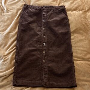 Brown Corduroy Button-Down Skirt